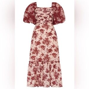 Anna Cate Floral Midi Dress with Puff Sleeves